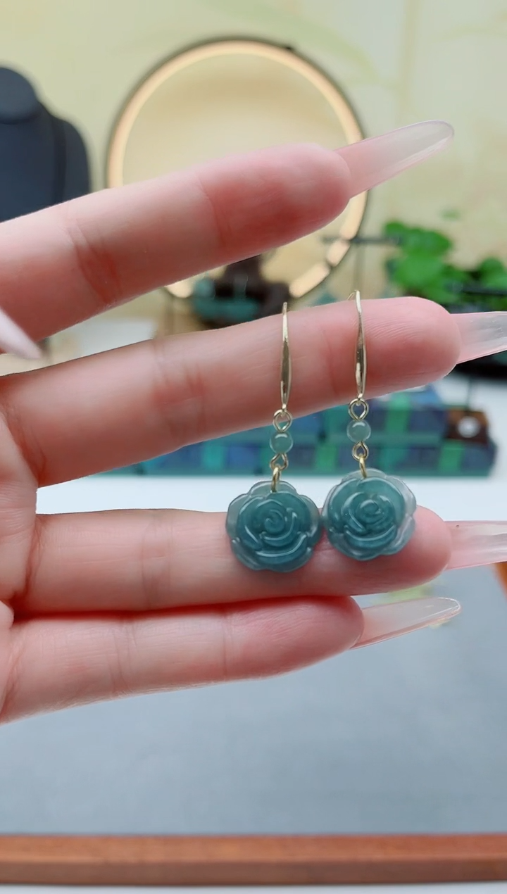 未镶嵌翡翠耳饰00翡翠玫瑰花