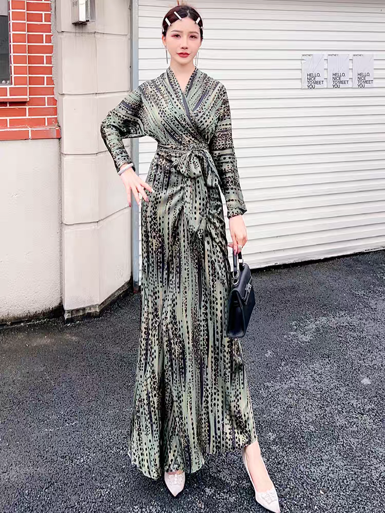 61580-A-2-1-1   印花垂坠感遮肚子气质显瘦修身包臀鱼尾裙连衣裙