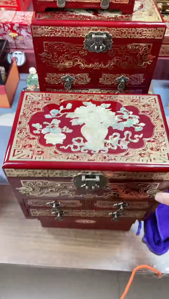 【闪购商品】28厘米新款四层三抽掐丝螺钿镶嵌酒红平安