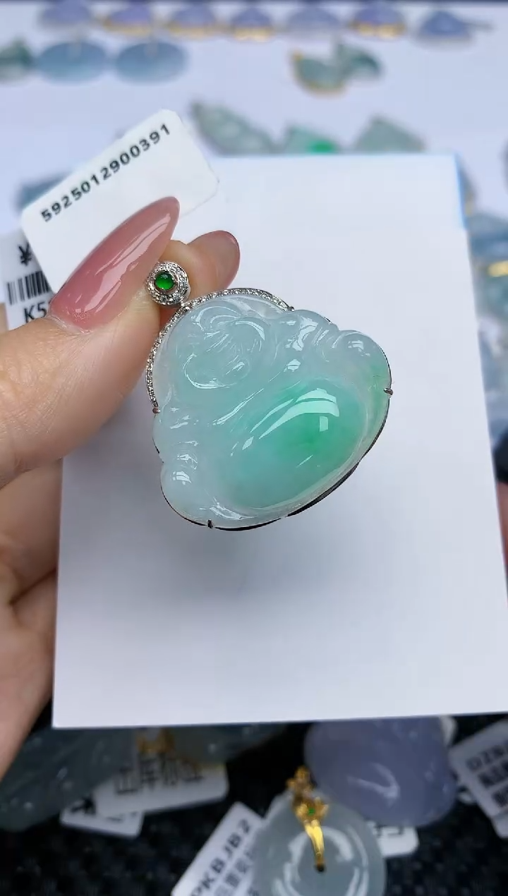 【闪购商品】翡翠挂件18K金镶嵌天然翡翠A货