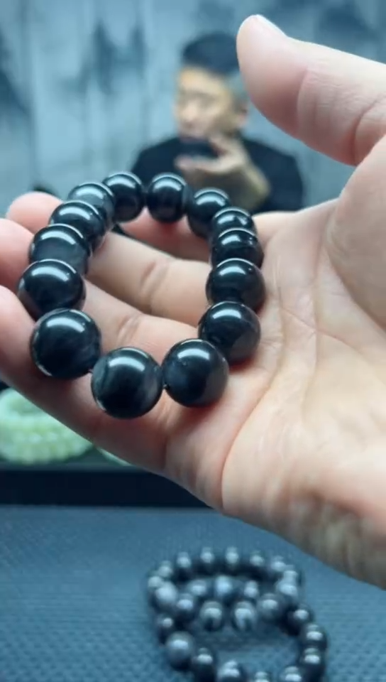 未镶嵌手串石英质玉聚墨青花卡16纯天然拍一发一