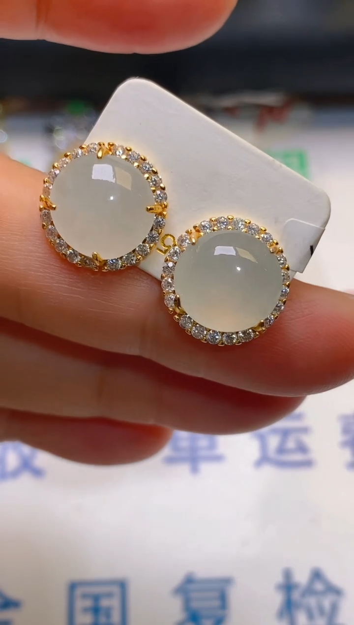 【闪购商品】翡翠耳饰银S925镶嵌天然A货翡翠1