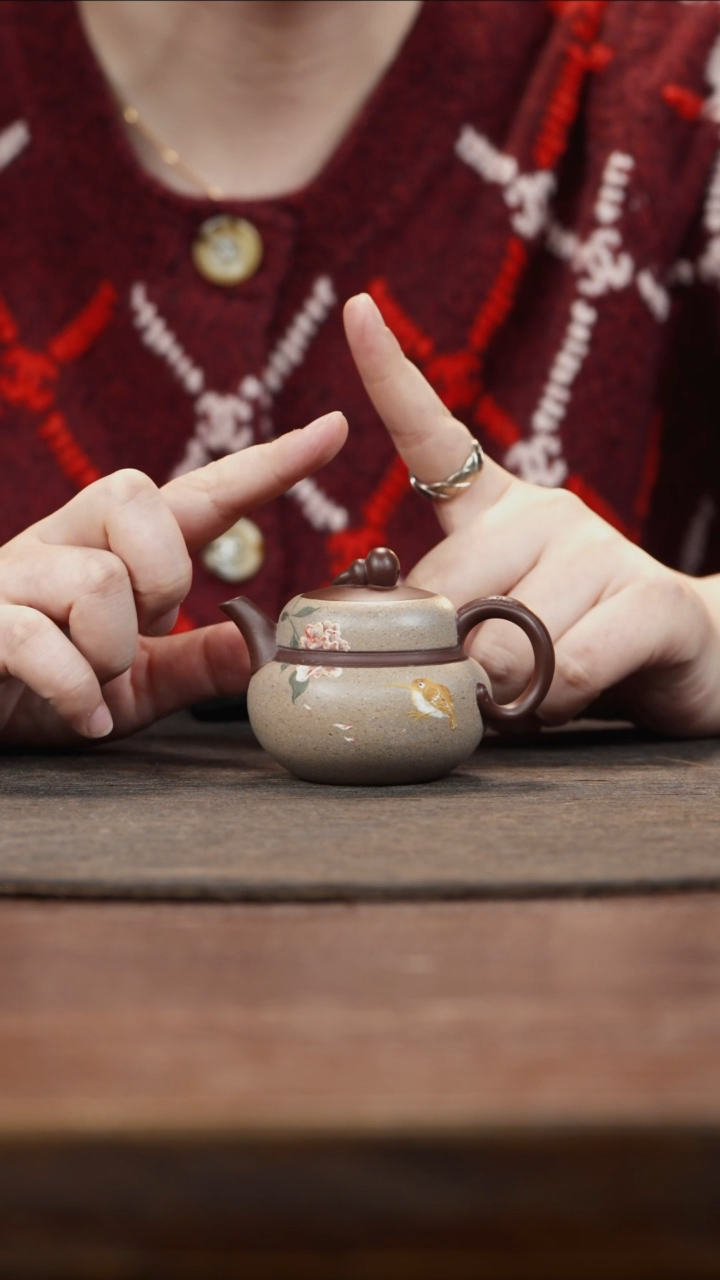 【闪购商品】紫砂茶叶罐葫芦小壶定窑白泥绘花鸟