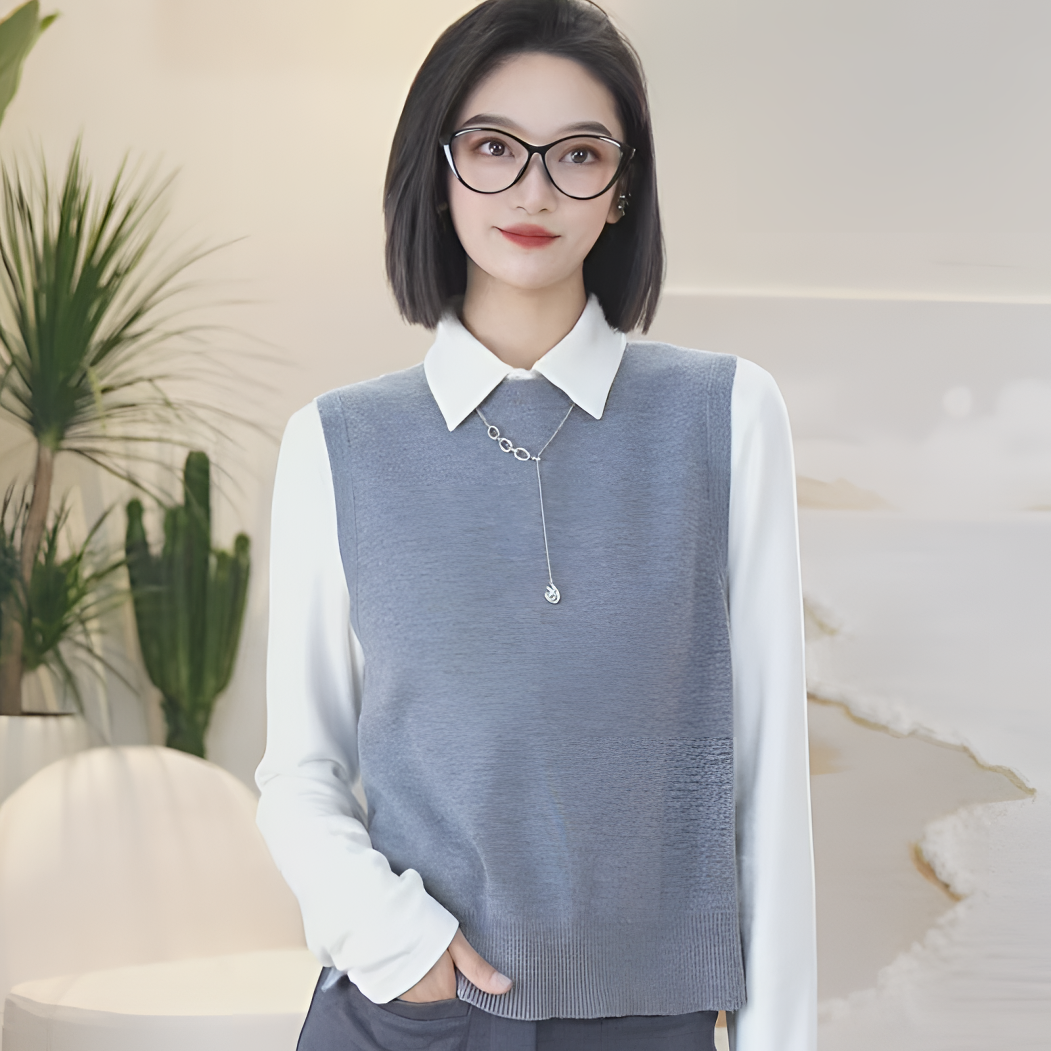 哥弟新款羊毛后开叉圆领针织背心马甲减龄百搭造型马甲1399701