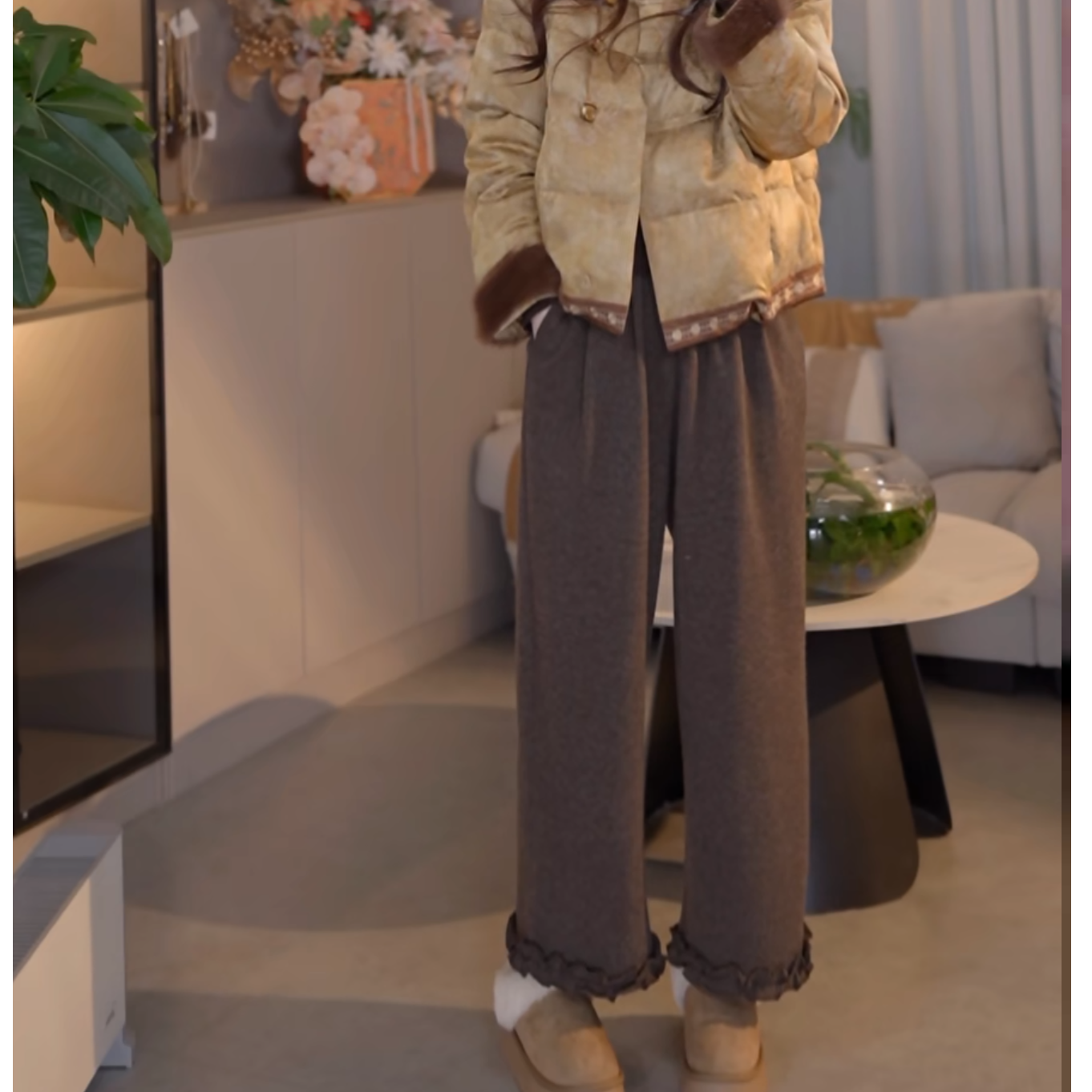 『咖系花边J』显瘦百搭时尚休闲裤31661