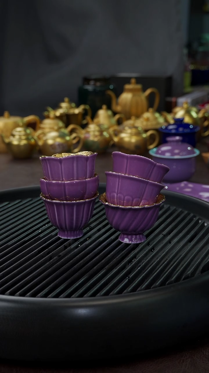 【闪购商品】杯【宜景窑紫罗兰鎏金】6只小金杯套组