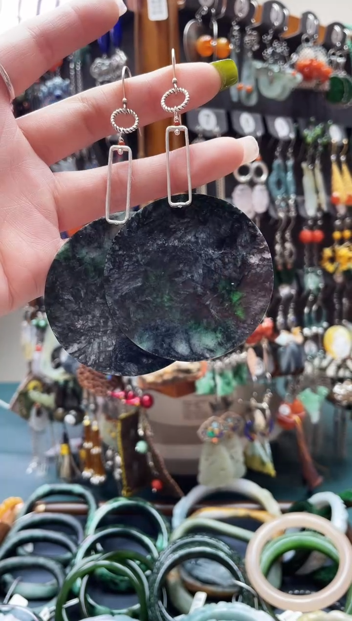 银S925镶嵌翡翠耳饰悟*饰品