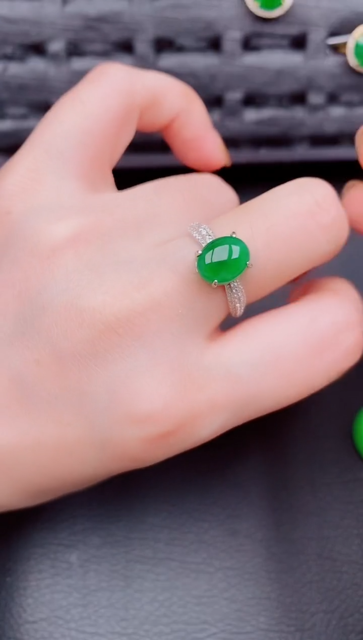 【闪购商品】翡翠戒指银S925镶嵌天然A货翡翠355
