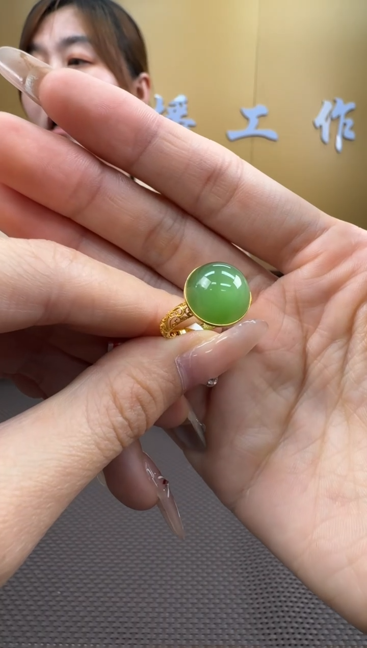【闪购商品】和田玉戒指18K金镶嵌11-19备注圈口发货