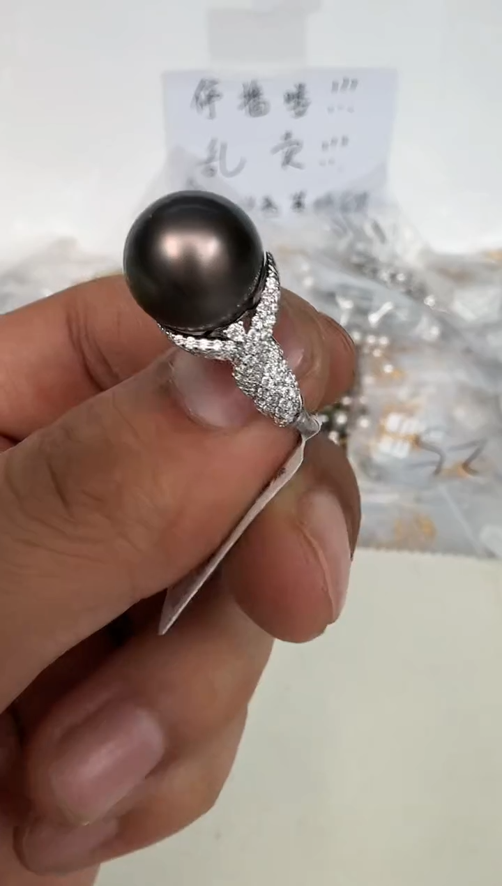 银S925镶嵌戒指海水珍珠戒指