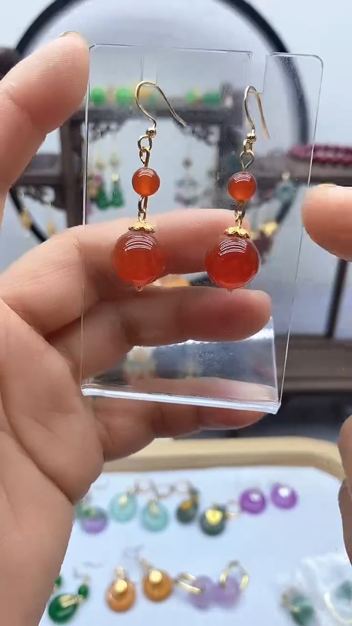 南红玛瑙14K金镶嵌耳饰10
