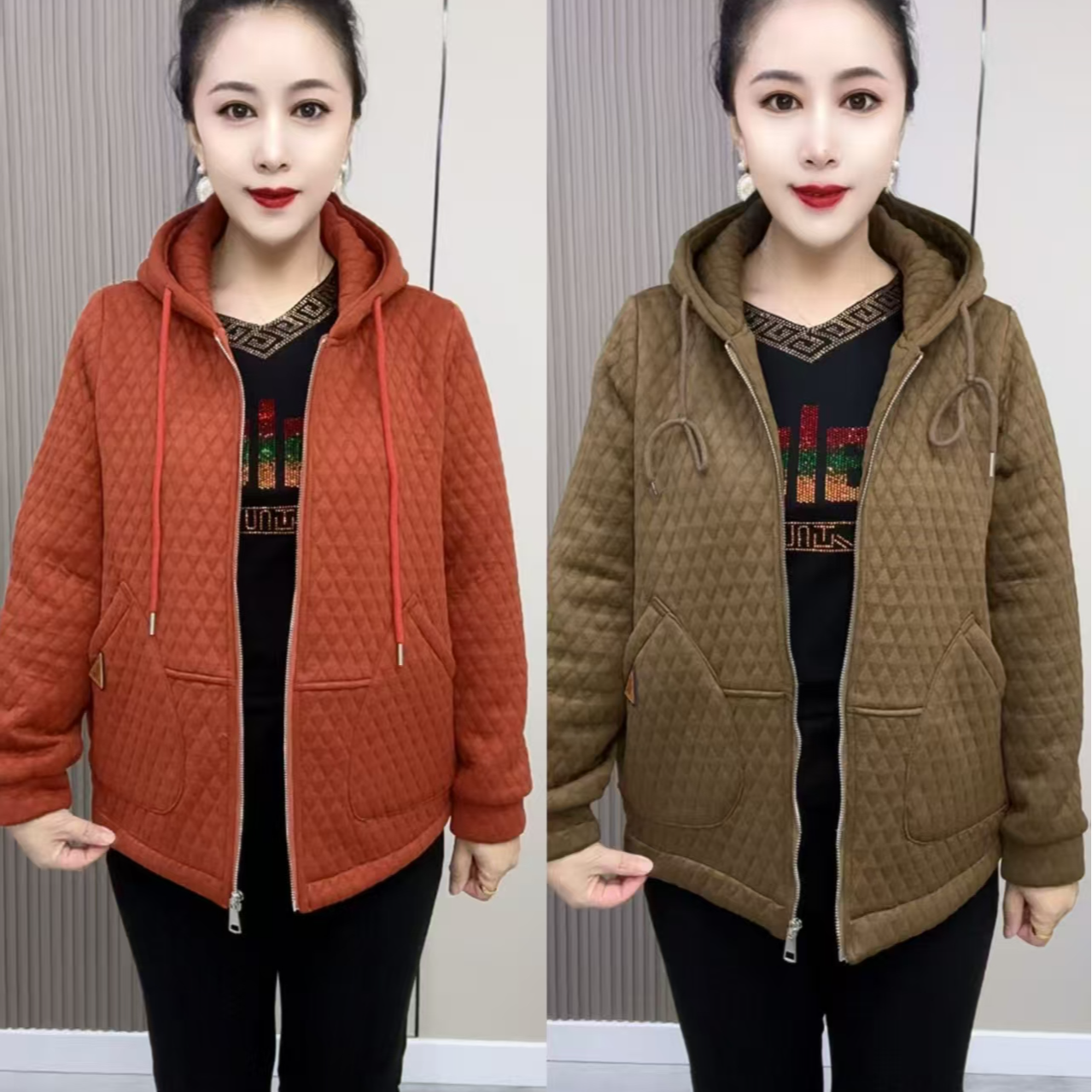 229款内里加绒净色帽款外套