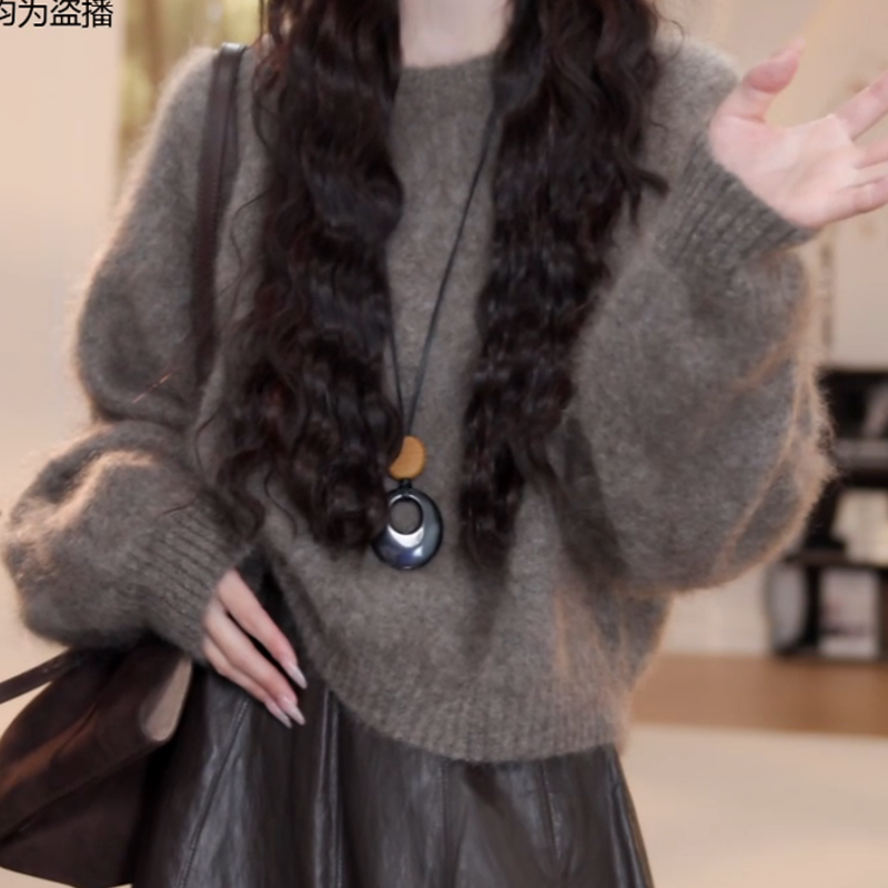 2025新款早秋圆领纯色慵懒气质毛衣长袖LK2506821