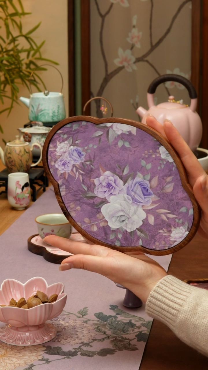 【闪购商品】【领丰茶具福力】紫玫瑰胡桃木盘