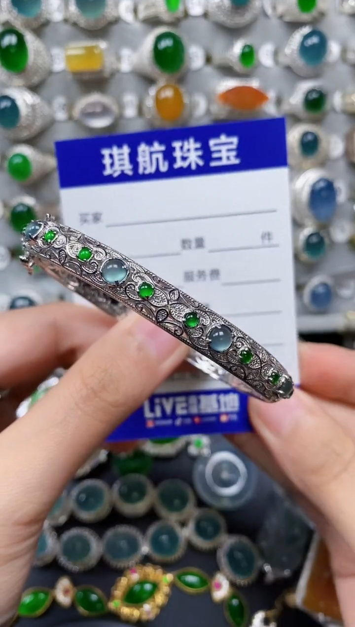 【闪购商品】翡翠手镯银S925镶嵌0510