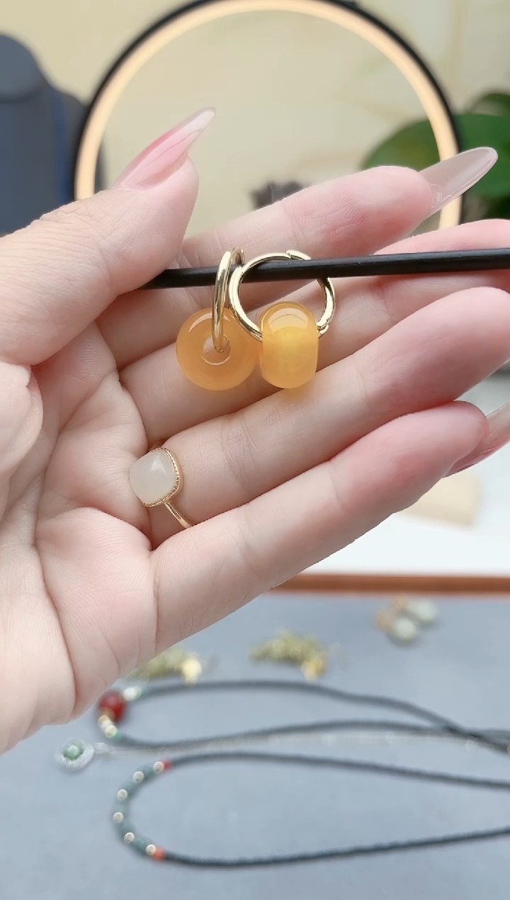玛瑙/玉髓耳饰未镶嵌00黄色耳扣