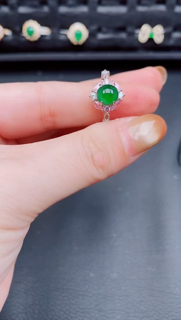 【闪购商品】翡翠戒指银S925镶嵌天然a货翡翠222