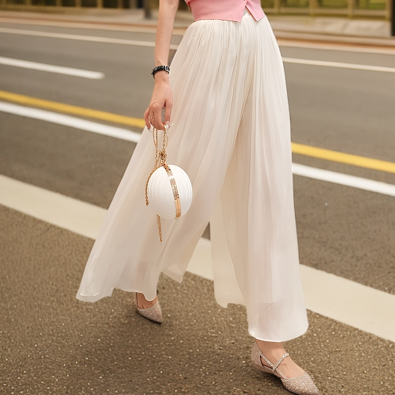 升级款2025夏阔腿裤显瘦高腰大摆裙裤百搭款垂感慵懒风透气