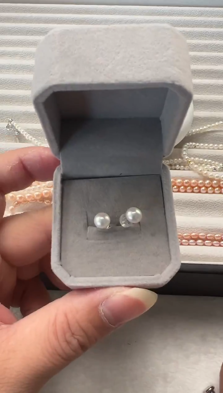 未镶嵌耳钉淡水珍珠6-7mm淡水珍珠耳钉