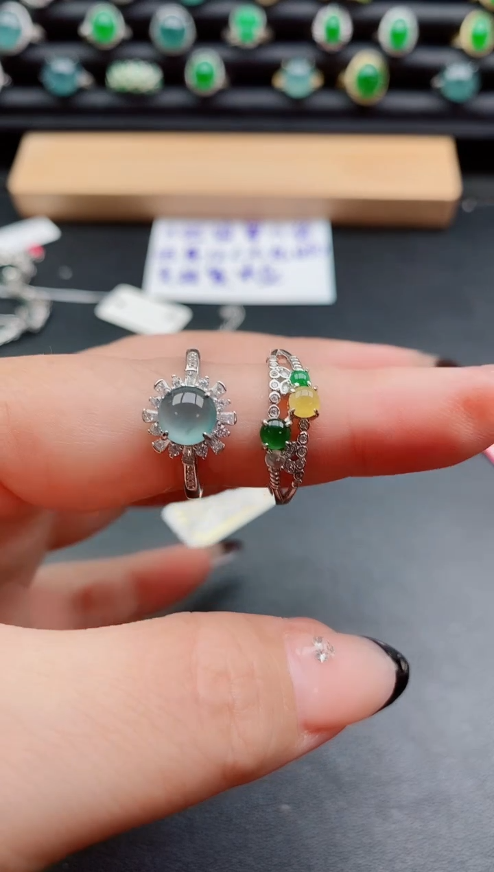 银S925镶嵌戒指翡翠1