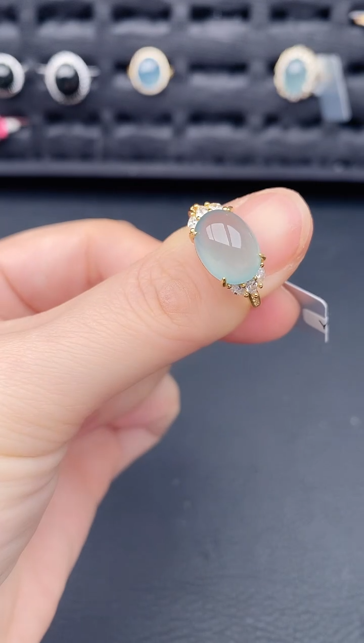 银S925镶嵌戒指翡翠天然a货翡翠152