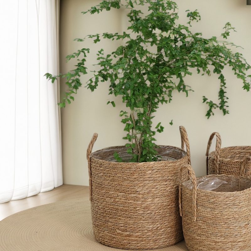 北欧手工藤编花篮草编编织收纳筐客厅阳台装饰摆件插花干鲜花盆栽