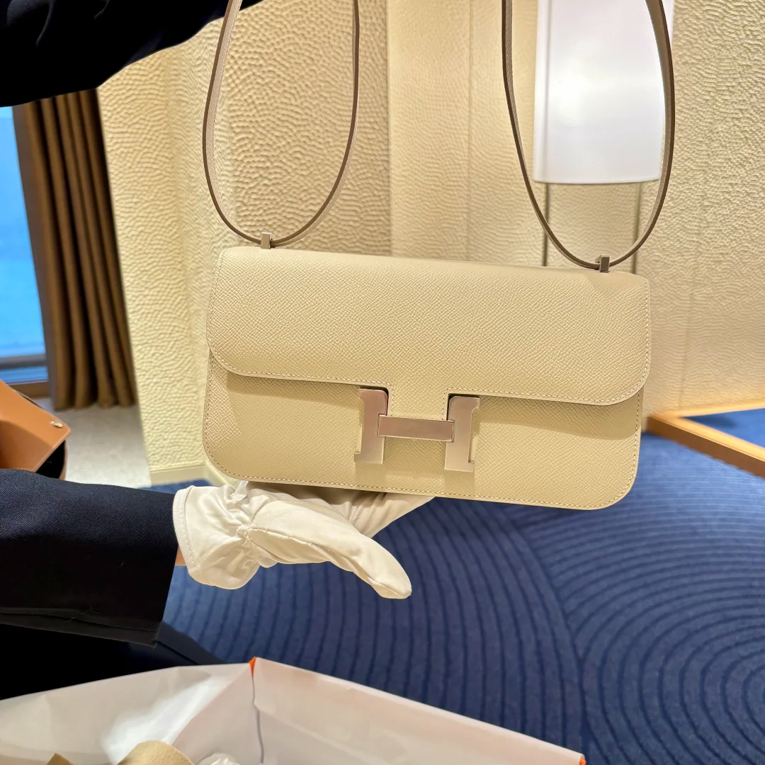 99新 Hermes/爱马仕 大头活动 康康 Elan 横板 奶昔白Ep皮W刻包
