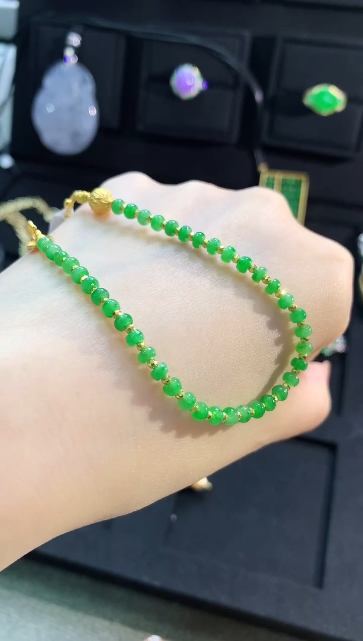 【闪购商品】翡翠手链18K金镶嵌手饰
