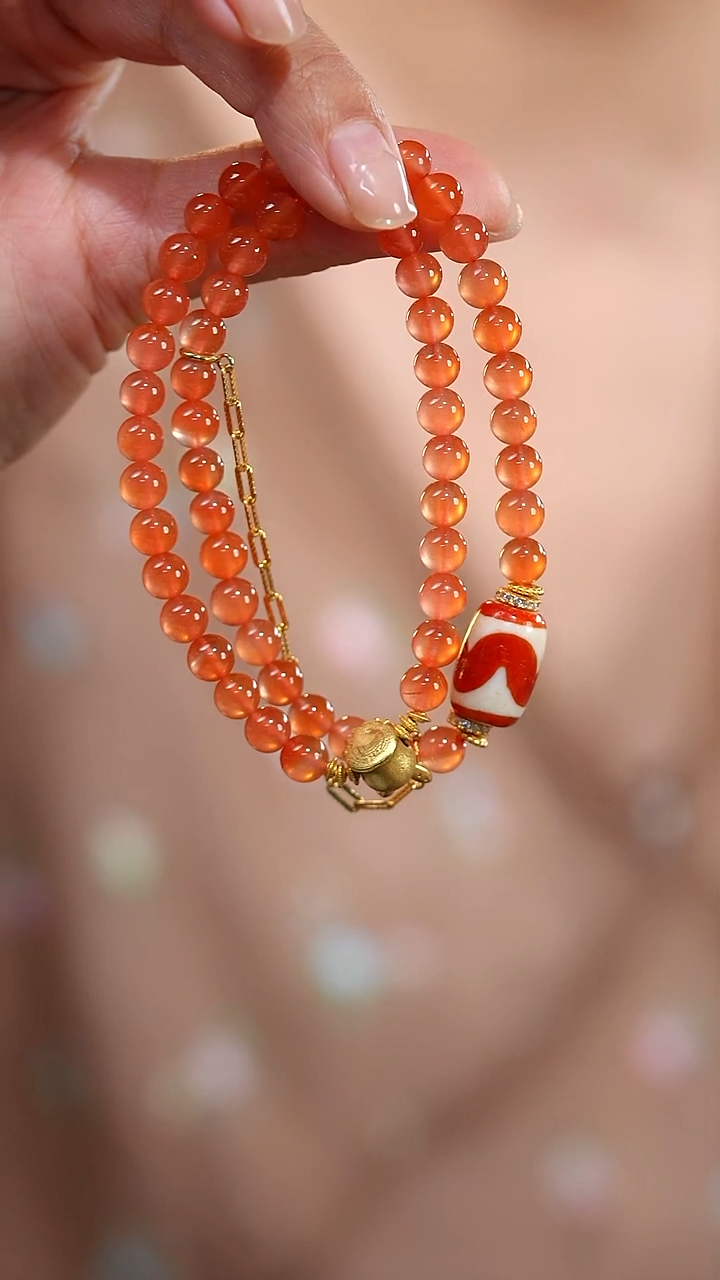 玛瑙/玉髓颈饰未镶嵌S53843多样性发一牙牙双圈手串