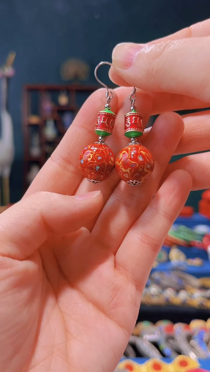 【闪购商品】非遗绝技 犀皮漆耳环 红