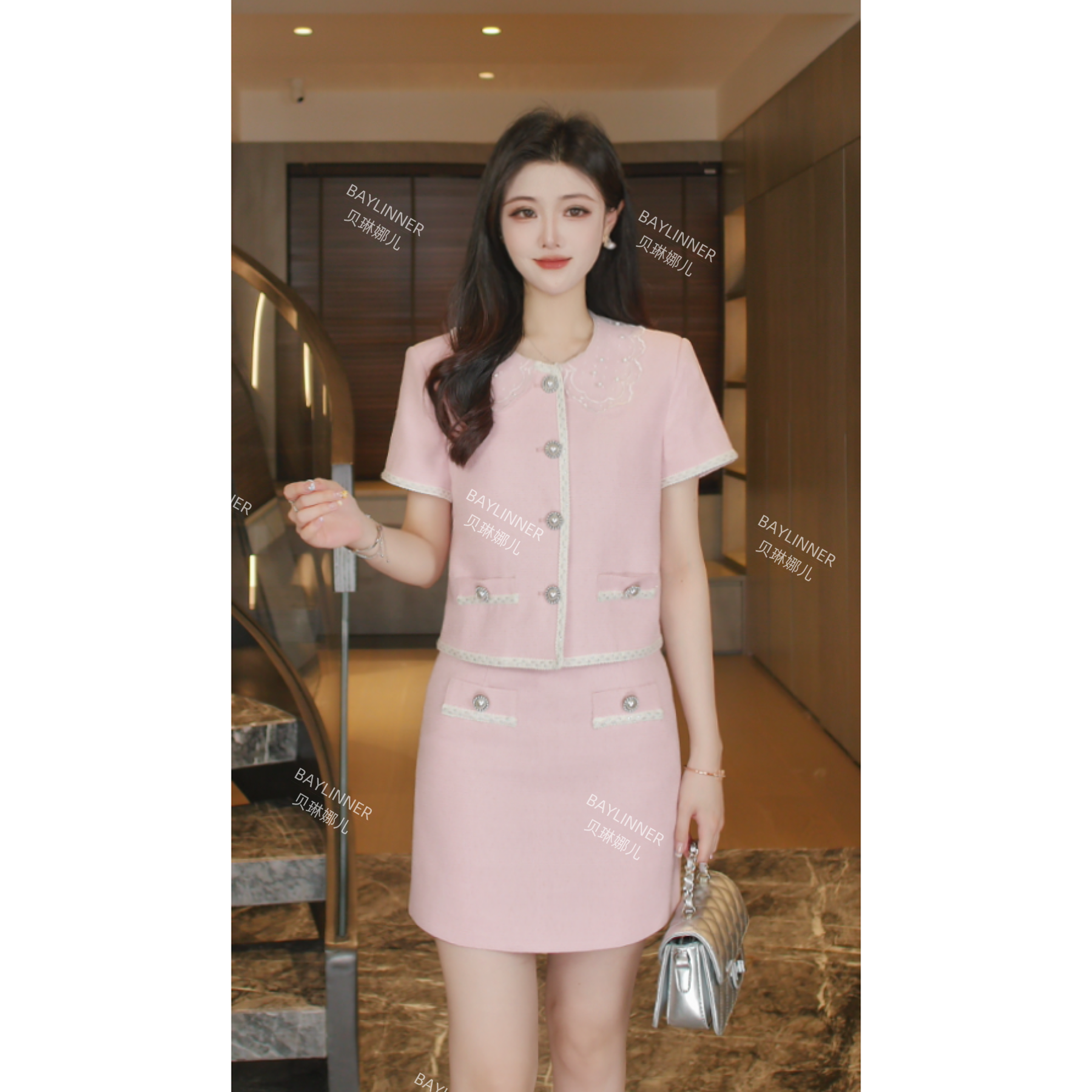 2025夏季新款轻奢气质小香风法式短袖半身裙两件套套装时尚小众