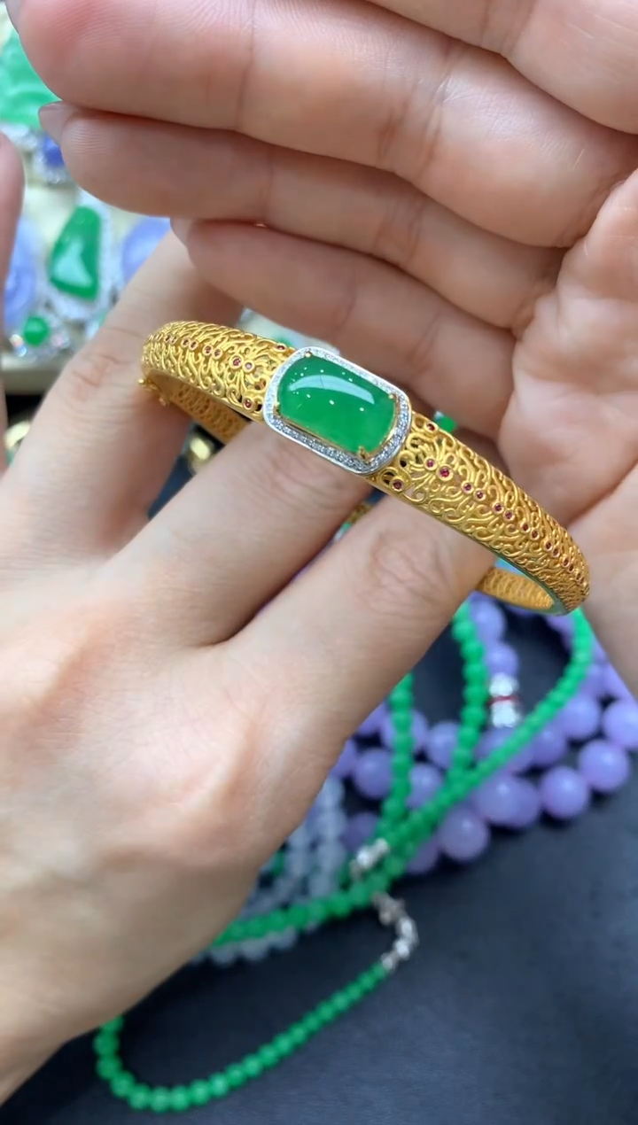 【闪购商品】翡翠手镯18K金镶嵌412-中国好珍宝