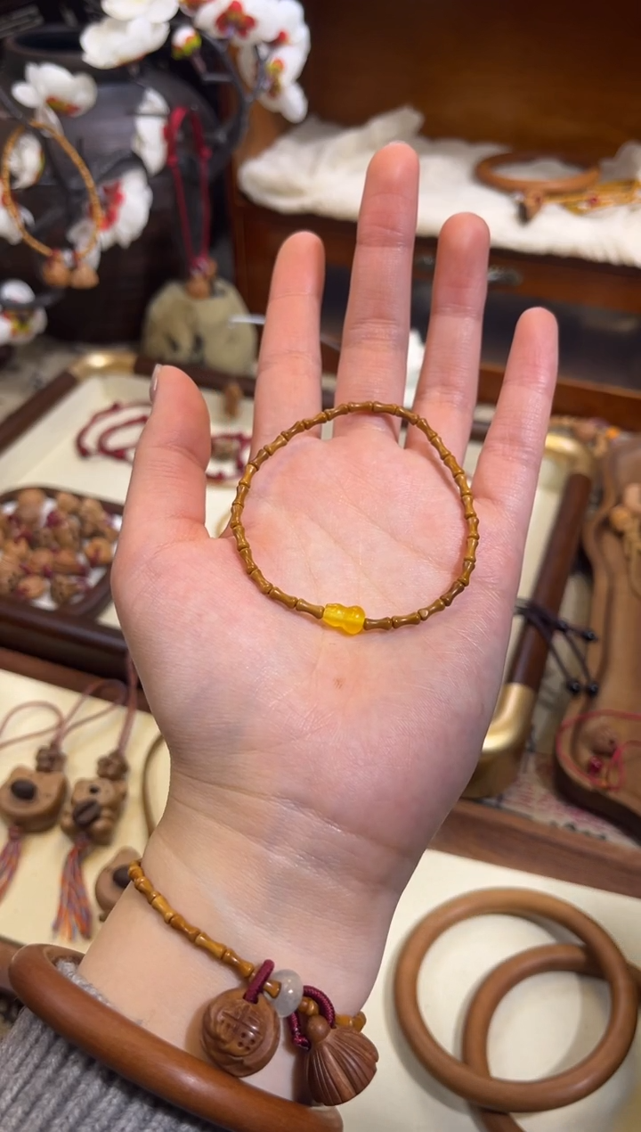 手串桃核【桃缘行】竹节「黄色葫芦」桃木桃核辟、挡、驱、护 备注手围