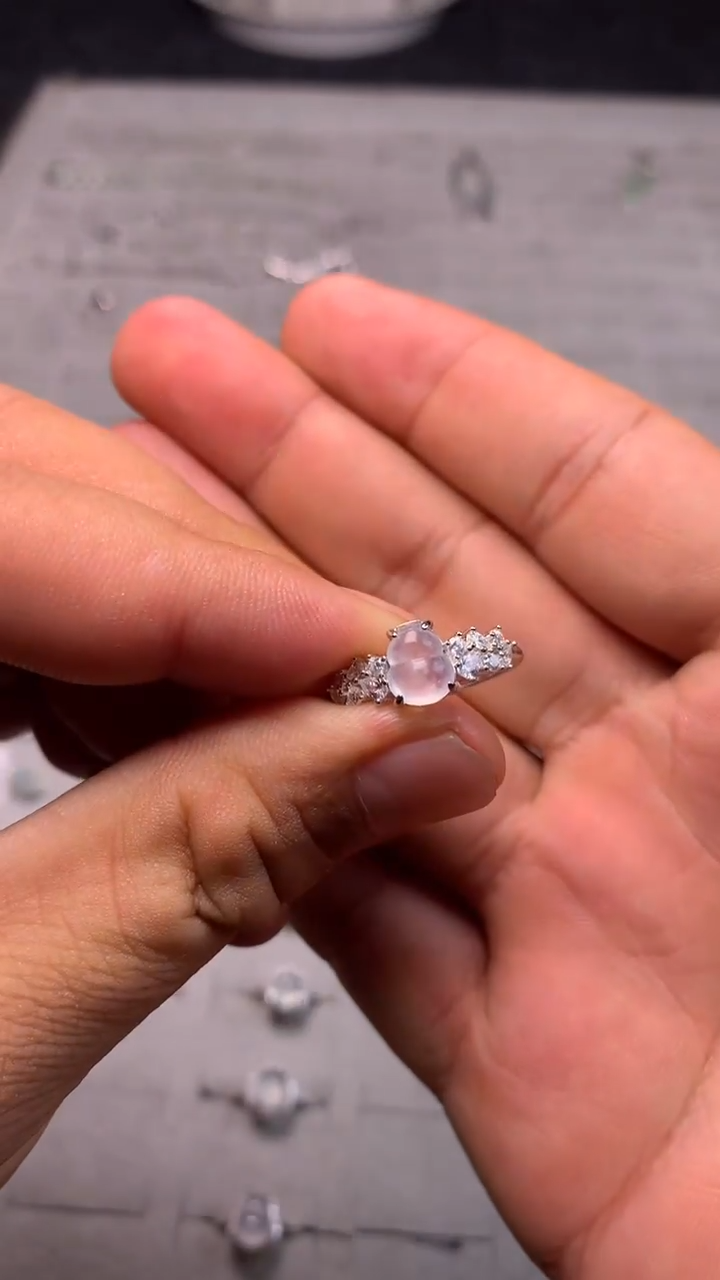 翡翠戒指银S925镶嵌高冰