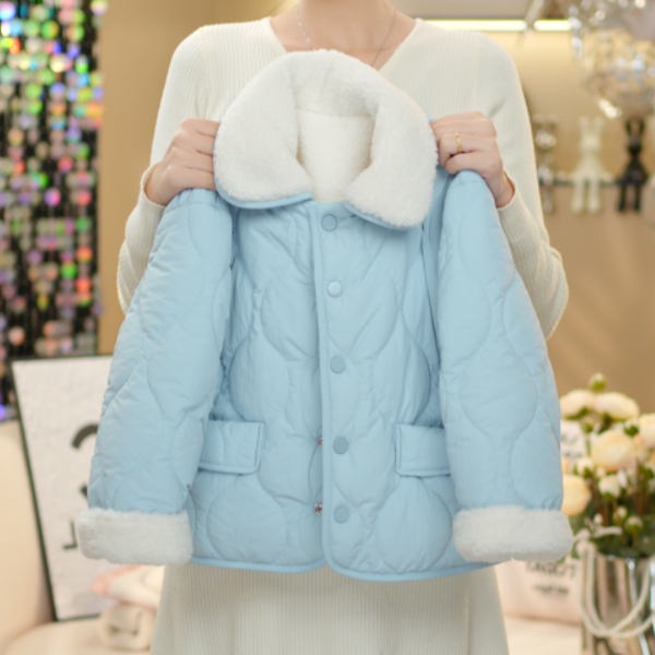 2025女童冬季韩版两面穿天蓝色毛领百搭休闲保暖棉服加厚外套8883