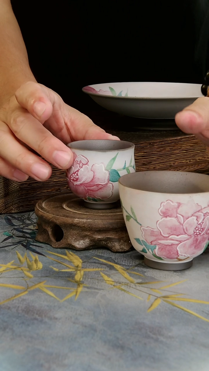 亘古茶具柴烧精品@牡丹两杯