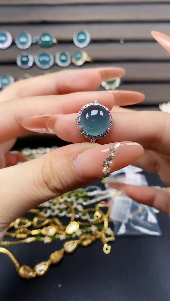 翡翠戒指银S925镶嵌多样性发货