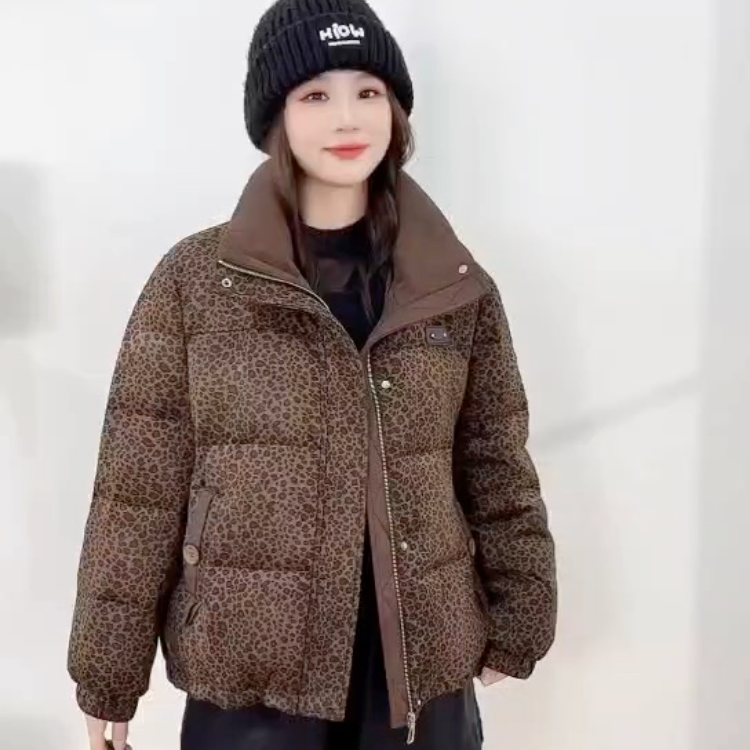 大码新款百搭时尚豹纹羽绒服387
