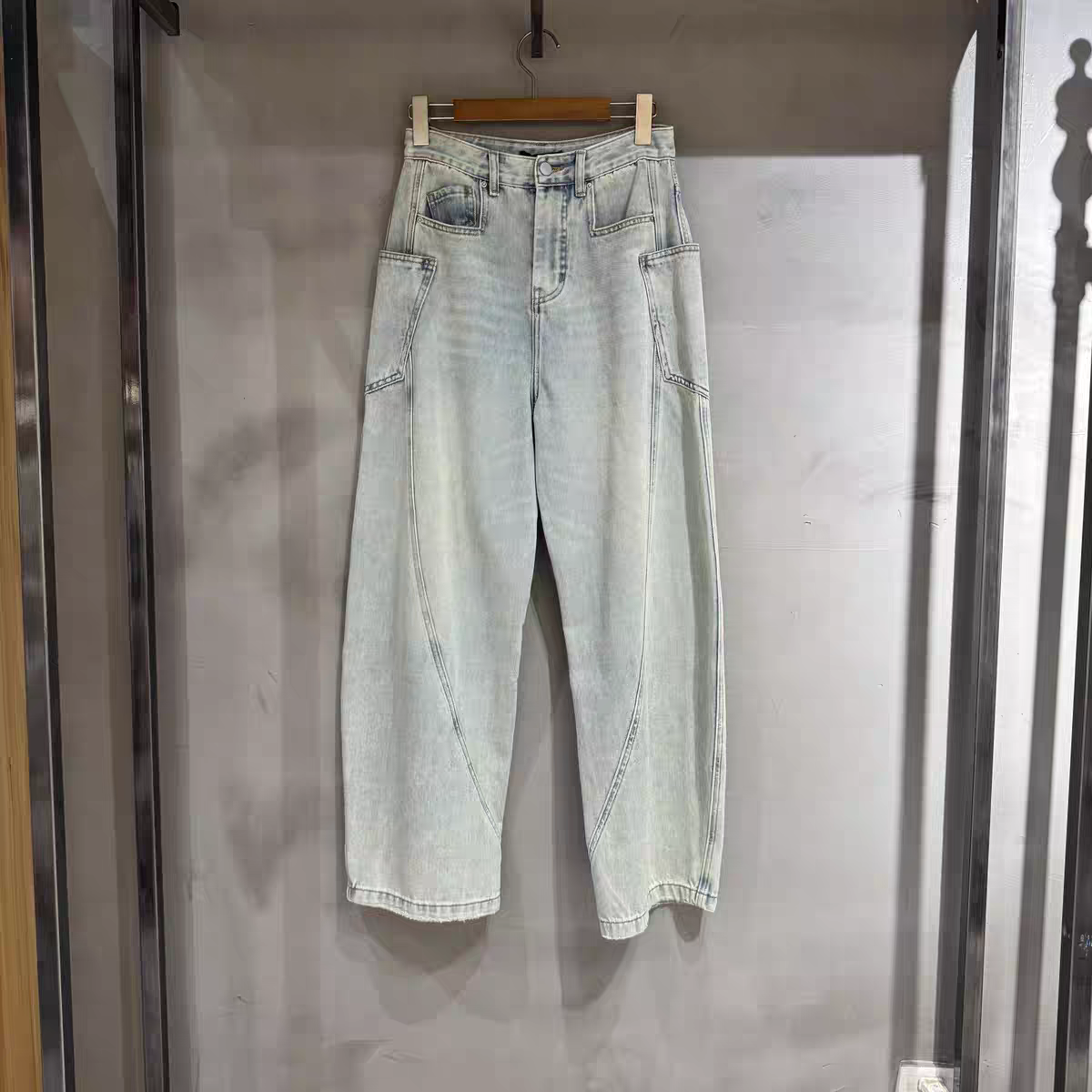 港风无弹春秋美式休闲水洗牛仔裤夏季直筒晕染英伦风