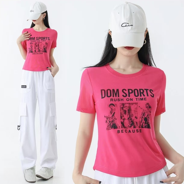 广场舞2025夏季新款双层网纱短袖女时尚百搭显瘦运动跳操上衣TZM
