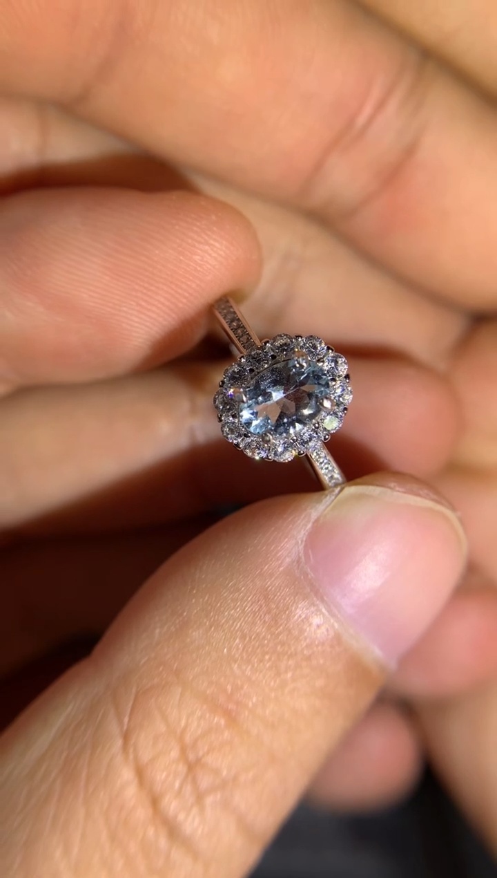 【闪购商品】海蓝宝石戒指银S925镶嵌天然