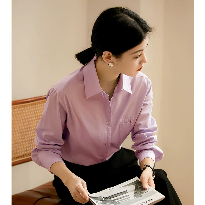 至臻舒适| 25春通勤职业洋气纯棉50支府绸长袖衬衫女CYC662239AG