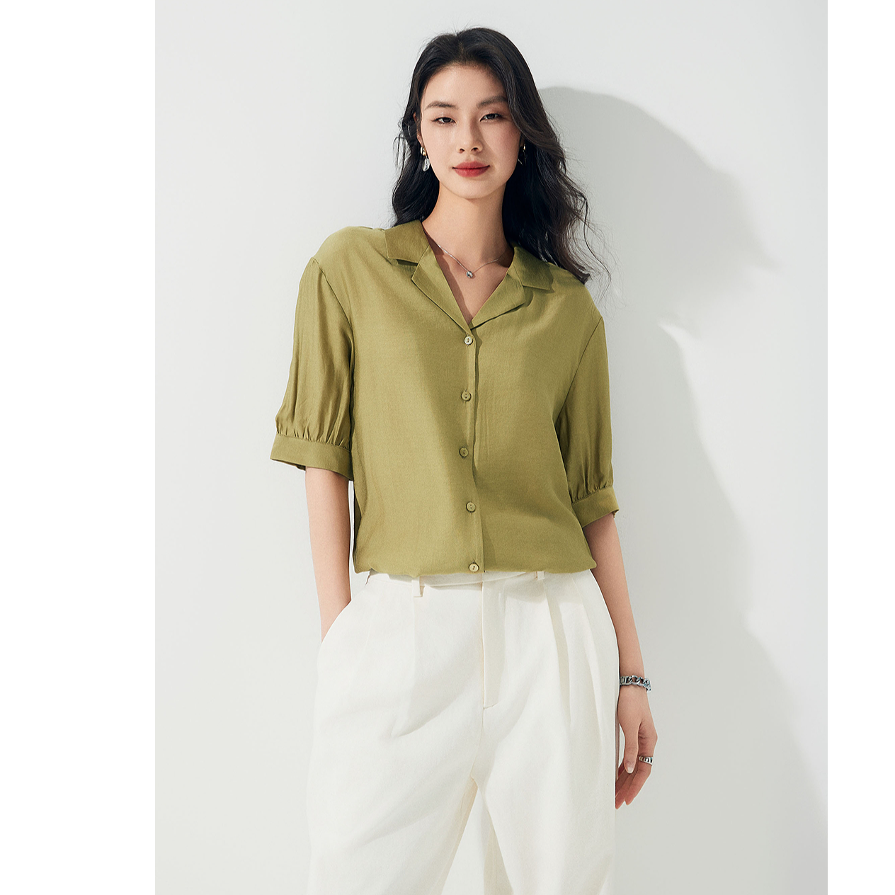 初棉高智感 LP老钱显瘦垂感短袖衬衫 353604029