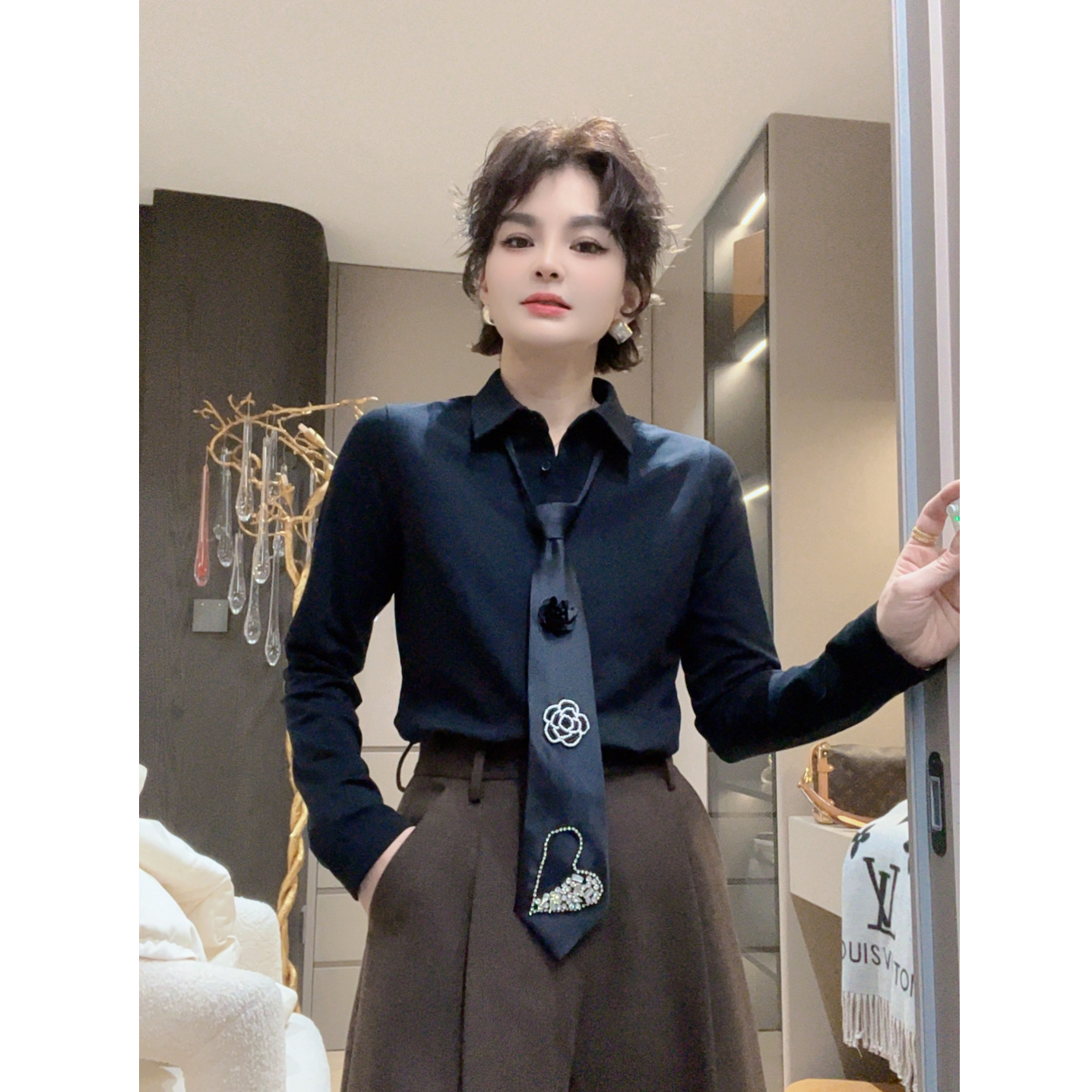 ZM25年新款设计款领带冬季加绒翻领长袖保暖修身时尚衬衫88156