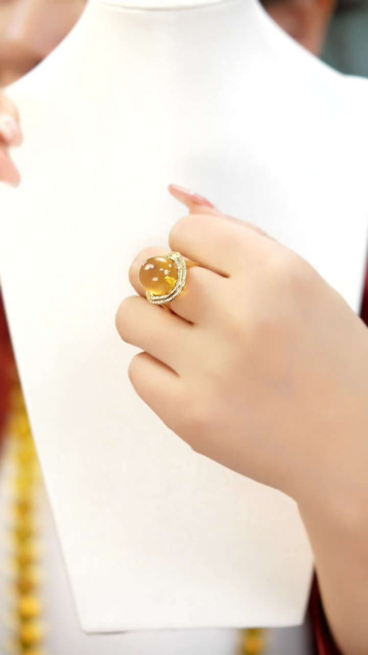 【闪购商品】蓝珀戒指银S925镶嵌14+墨西哥净水蓝珀戒指水立方