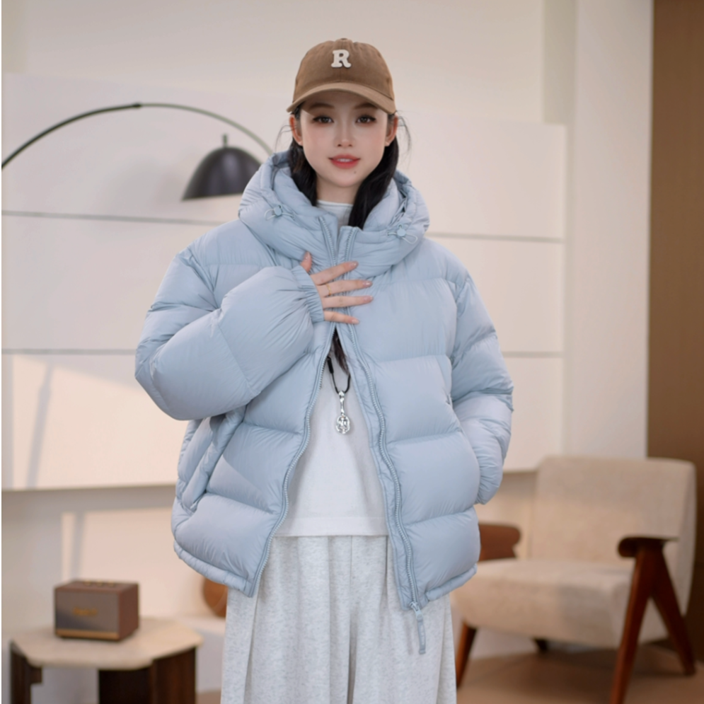 新国标95白鸭绒洋气百搭连帽短款冬季保暖羽绒服外套