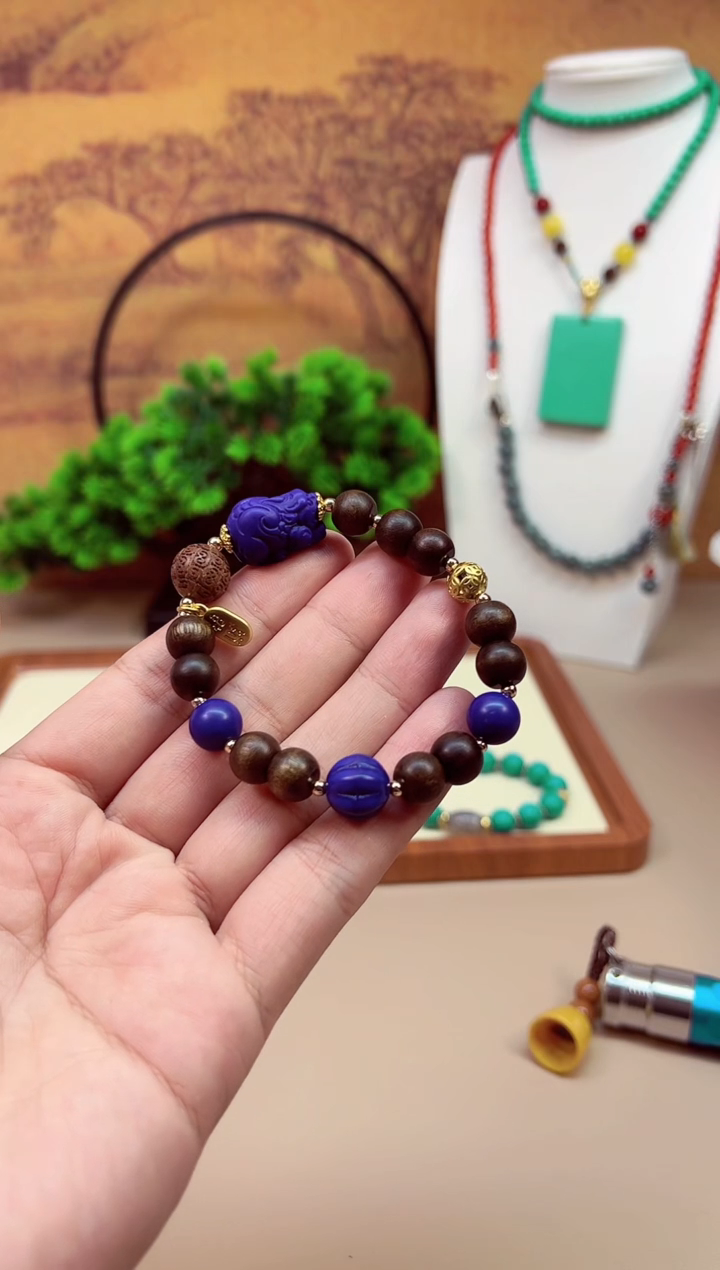 14K金镶嵌青金石手链S569