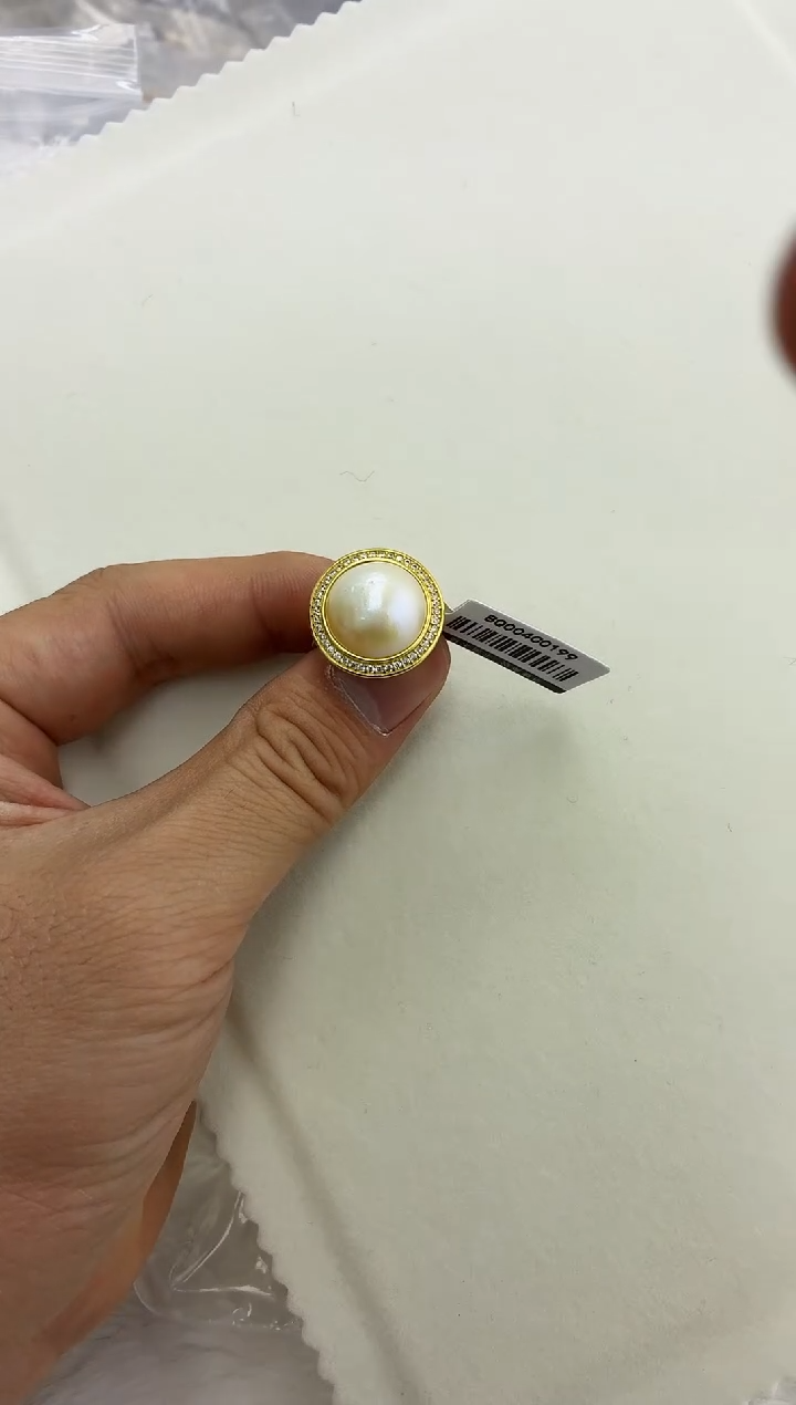 银S925镶嵌DA拼合珍珠（马贝珠）马贝戒指 BQ004