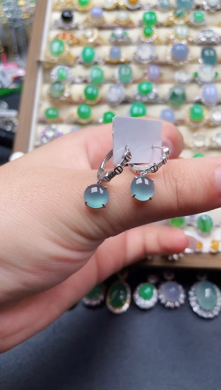 银S925镶嵌翡翠耳饰202