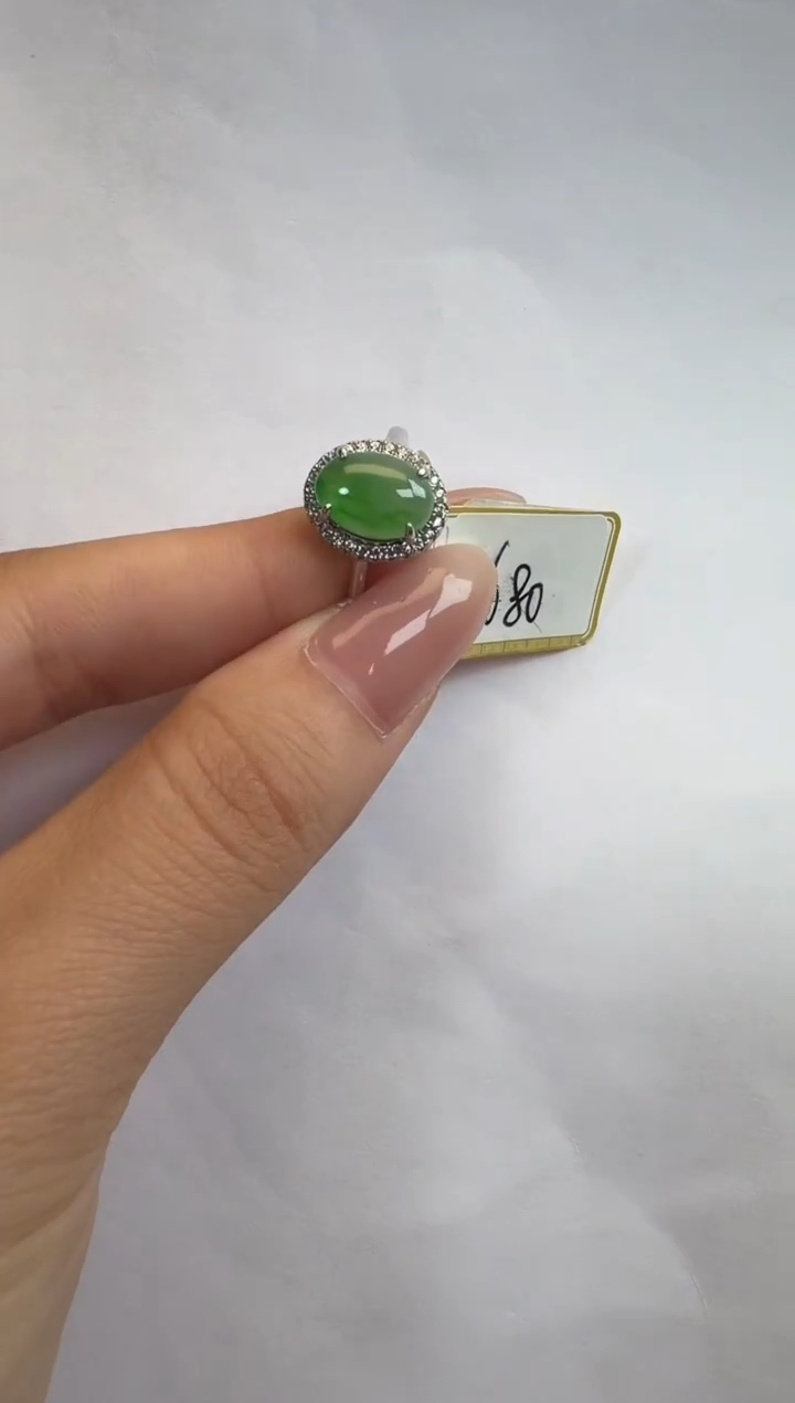 银S925镶嵌戒指翡翠925银镶缅甸A货翡翠戒指170